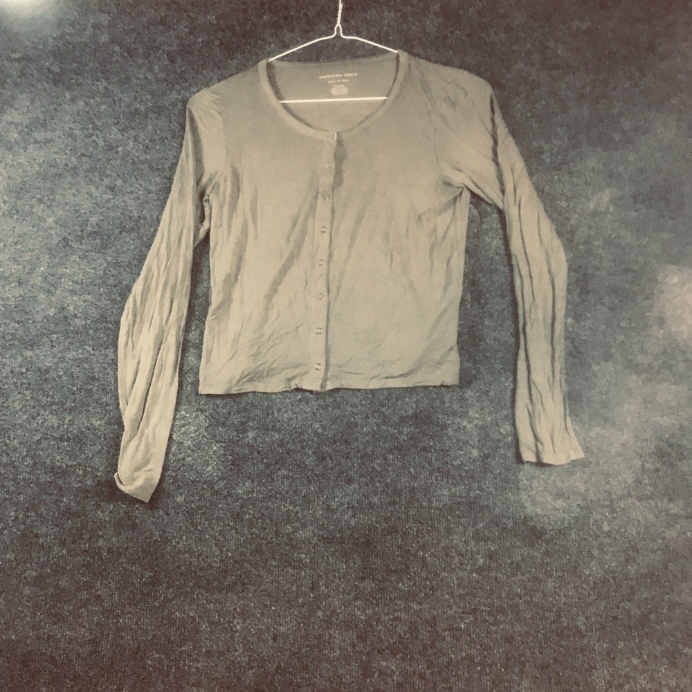 American Eagle Outfitters Soft & Sexy Shirt Womens M Sage Green Knit Snap Front